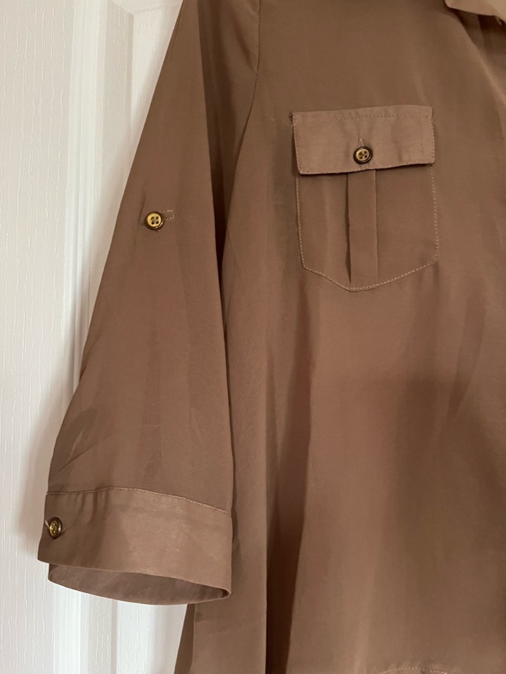 Brown Sheer High-Low Button-Front Blouse - Picture 4 of 4